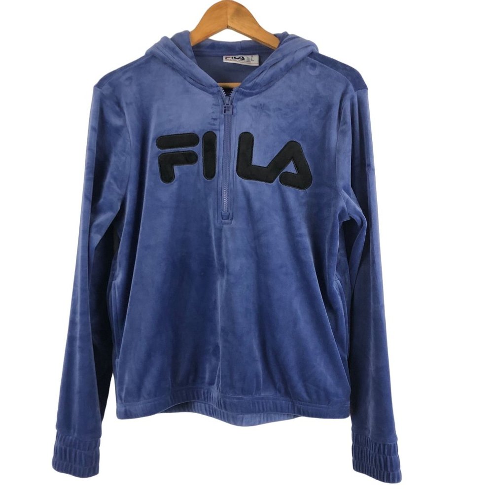 FILA Women's Size Med Periwinkle Blue Velour Half Zip Long Sleeve Track Pullover